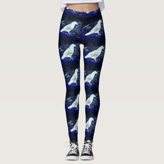 weiße Krähen blau-schwarz Leggings (Vorderseite)
