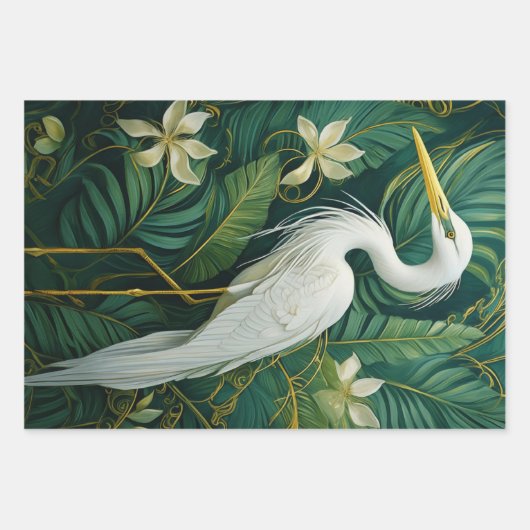Weiße Krane und Gardenien, Kokospalmen Geschenkpapier Set (Vorderseite 2)