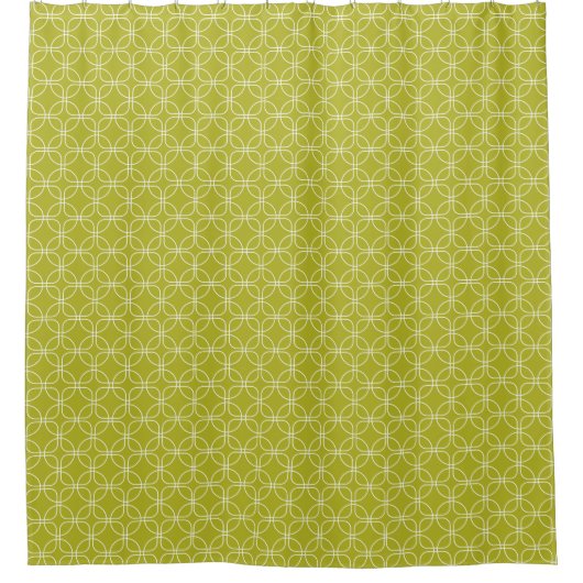 Weiße Kreise Quadrate auf Avocado Green Mitte des  Duschvorhang (Vorderseite)