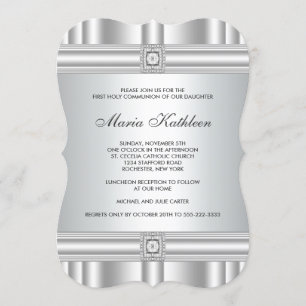 Weiße Kreuz-Diamant-Mädchen Weiße Erstkommunion Einladung