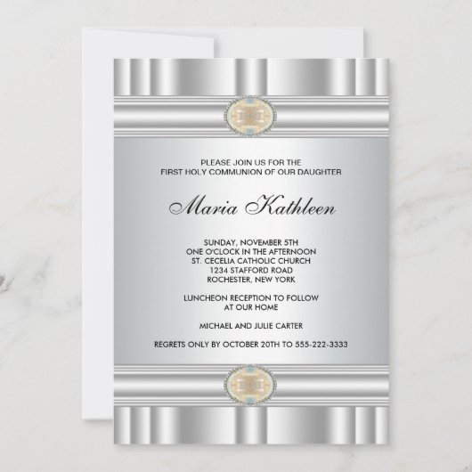 Weiße Kreuzmädchen Elegant Gold Erstkommunion Einladung (Vorderseite)