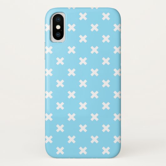 Weiße Kreuzstiche auf Babyblau Case-Mate iPhone Hülle (Rückseite)