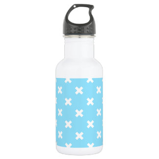 Weiße Kreuzstiche auf Babyblau Edelstahlflasche