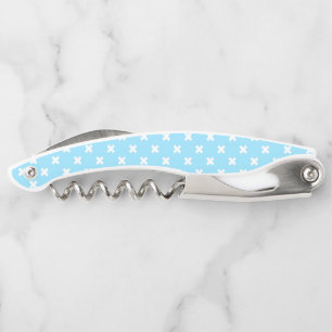 Weiße Kreuzstiche auf Babyblau Kellnermesser