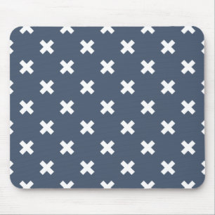 Weiße Kreuzstiche auf blau-grau Mousepad