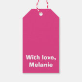 Weiße Kreuzstiche auf Fuchsia Geschenkanhänger (Rückseite)