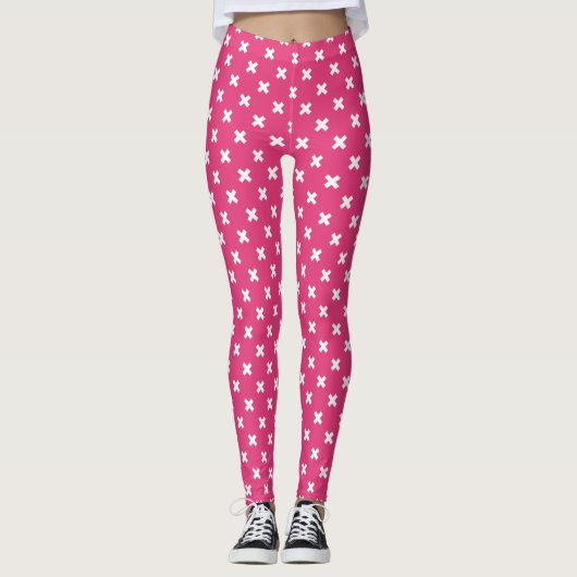 Weiße Kreuzstiche auf Fuchsia Leggings (Vorderseite)