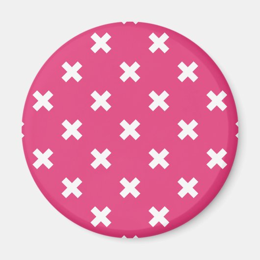 Weiße Kreuzstiche auf Fuchsia Magnet (Vorne)