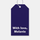 Weiße Kreuzstiche auf marineblau Geschenkanhänger (Rückseite)