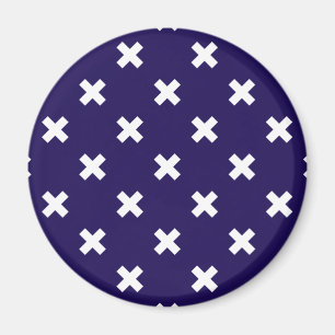 Weiße Kreuzstiche auf marineblau Magnet