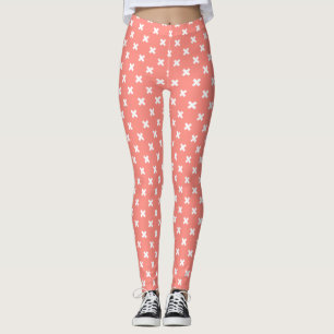 Weiße Kreuzstiche auf Pfirsich Leggings