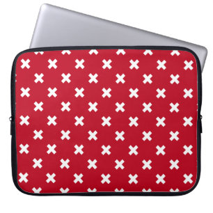 Weiße Kreuzstiche auf Rot Laptopschutzhülle