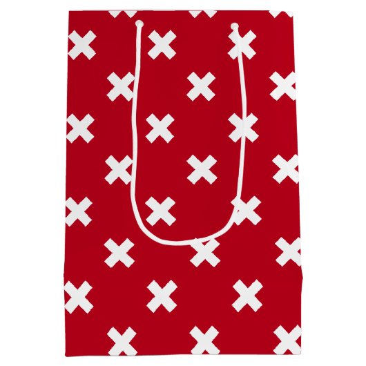 Weiße Kreuzstiche auf Rot Mittlere Geschenktüte (Rückseite)