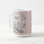 Weiße Kristall-Perlen-Eule Kaffeetasse (Vorderseite Links)