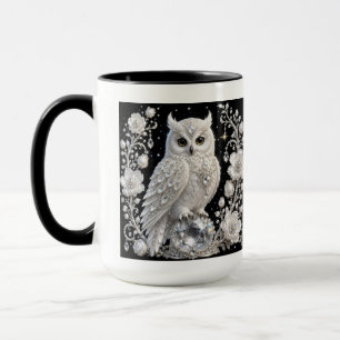 Weiße Kristall-Perlen-Eule Tasse
