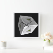 WEISSE KUBE AUF SCHWARZ QUADRATISCHE WANDUHR (Zuhause)