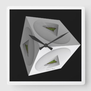 WEISSE KUBE AUF SCHWARZ QUADRATISCHE WANDUHR