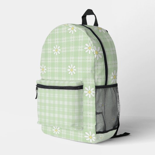 WEISSE KÜCHE MIT PASTEL GRÜNEN KARIERTEN PATTERN BEDRUCKTER RUCKSACK (Rückseitige Ecke Rechts)