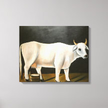 Weiße Kuh auf schwarzem Hintergrund (Landtier)