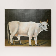 Weiße Kuh auf schwarzem Hintergrund (Landtier)