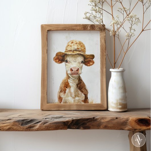 Weiße Kuh mit Hutanstrich Poster