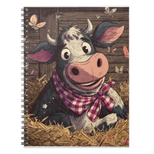 Weiße Kuh mit Schmetterlingen Illustration Notizblock