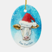 Weiße Kuh Weihnachtsmannmütze Weihnachten Keramik Ornament (Vorne)