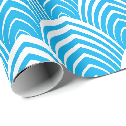 Weiße Kunst Deko-Muster auf blauem Hintergrund Geschenkpapier (Rolleneckpunkt)