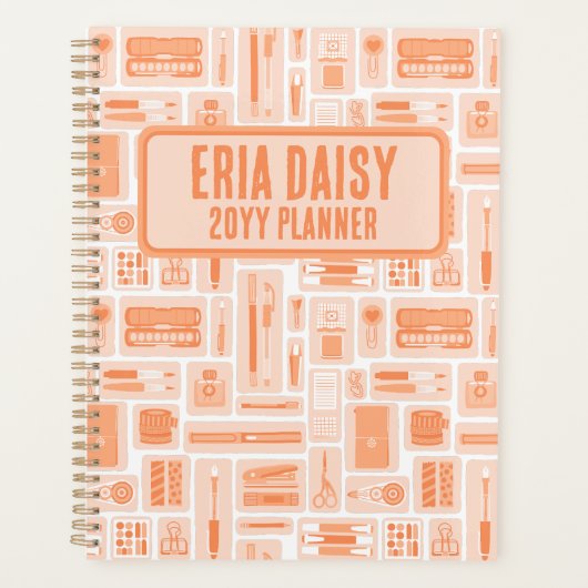 Weiße Kunst liefert Muster Peach Orange Planer (Vorderseite)