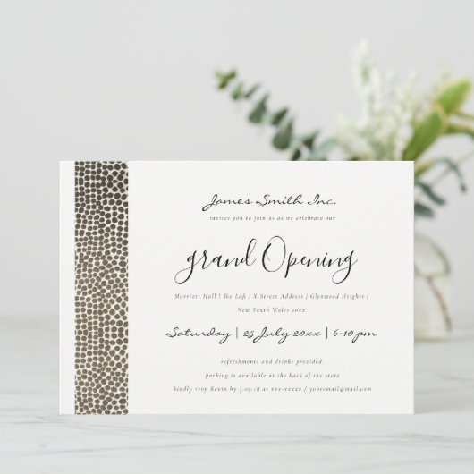 WEISSE KUPFERMOSAIKDOTS GRAND ÖFFNUNGSZEREMONIE EINLADUNG (Stehend Vorderseite)