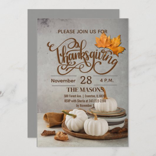 Weiße Kürbis Erntedank Einladung (Vorne/Hinten)