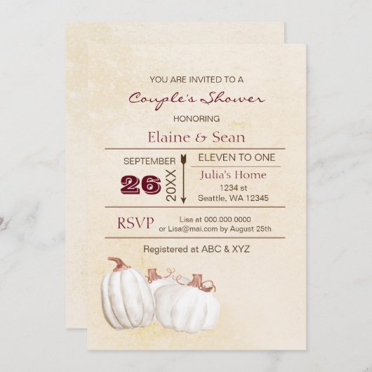 Weiße Kürbis fallen Brautparty Einladung (Vorne/Hinten)