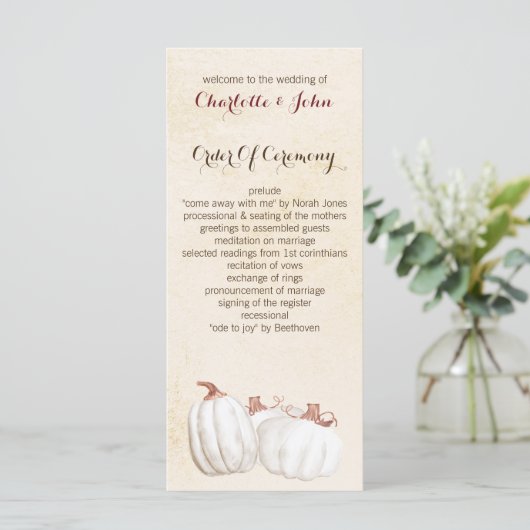 Weiße Kürbis Herbst Ernte Programme Hochzeit (Stehend Vorderseite)