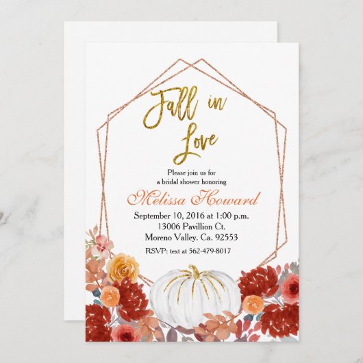 Weiße Kürbis Herbst Liebe Brautparty Einladung (Vorne/Hinten)