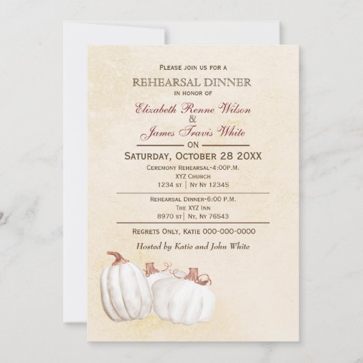 Weiße Kürbis Herbst Probe Einladung (Vorderseite)