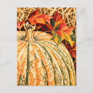 Weiße Kürbis- & Herbstlaub-Postkarte Feiertagspostkarte