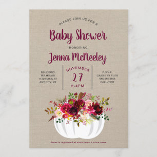 Weiße Kürbis-mit BlumenBabyparty Burgunders Einladung