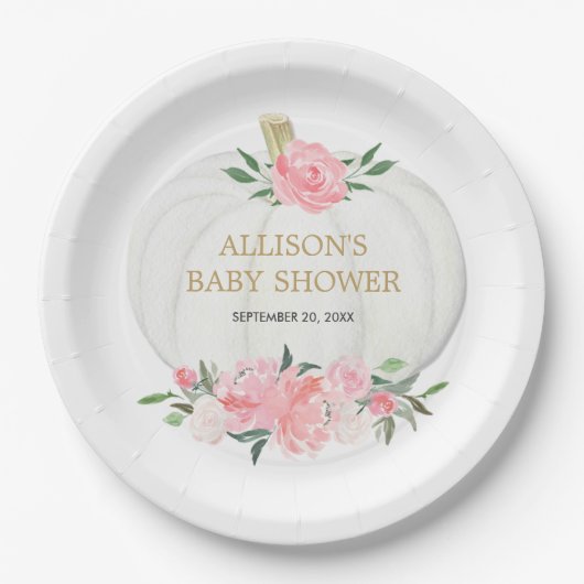 Weiße Kürbis mit rosa Blütengrün Pappteller (Vorderseite)