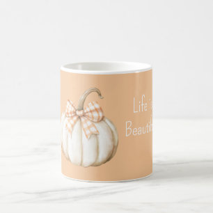 Weiße Kürbis-Pfirsich-Orangencreme-Schleife Kaffeetasse