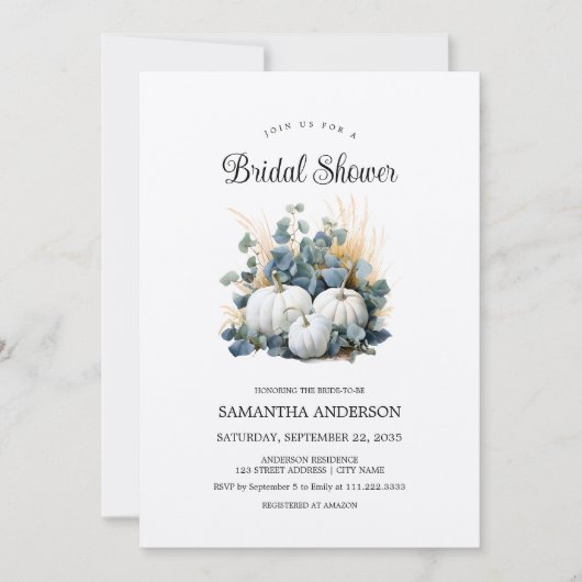 Weiße Kürbis. Rückgang der Liebe. Brautparty Herbs Einladung (Vorderseite)