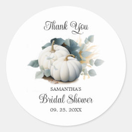 Weiße Kürbis und Eukalyptus Danke Runder Aufkleber