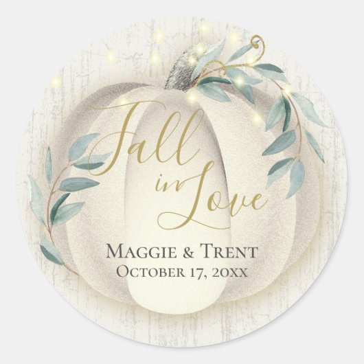 Weiße Kürbis und Grün mit String Lights Runder Aufkleber (Vorderseite)