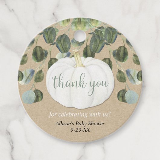 Weiße Kürbispflanzen eukalyptus rustikaler Fall Geschenkanhänger (Vorderseite)