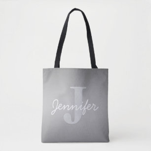 Weiße Kursivschrift & Graues Monogramm Farben be Tasche