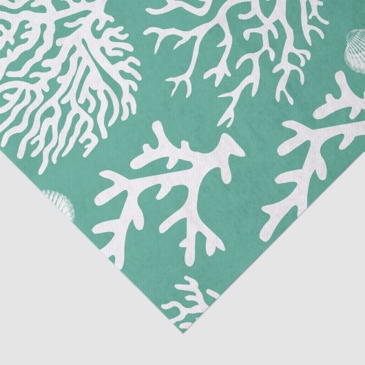 Weiße Küstenkorallen u. Seashells-Grün Seidenpapier (Ausschnitt)