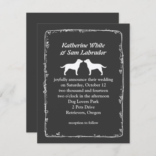 Weiße Labrador Retriever Silhouette Hochzeit Einladung (Vorne/Hinten)