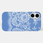 Weiße Lacy-Grenze auf blau Case-Mate iPhone Hülle (Rückseite (Horizontal))