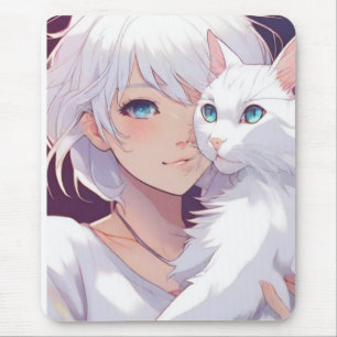 Weiße Lady-Katze  Mousepad