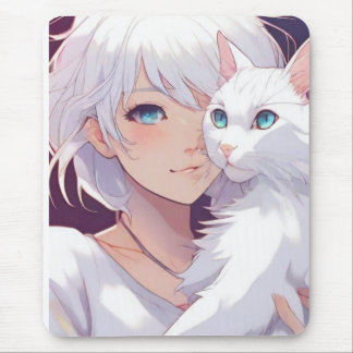 Weiße Lady-Katze Mousepad