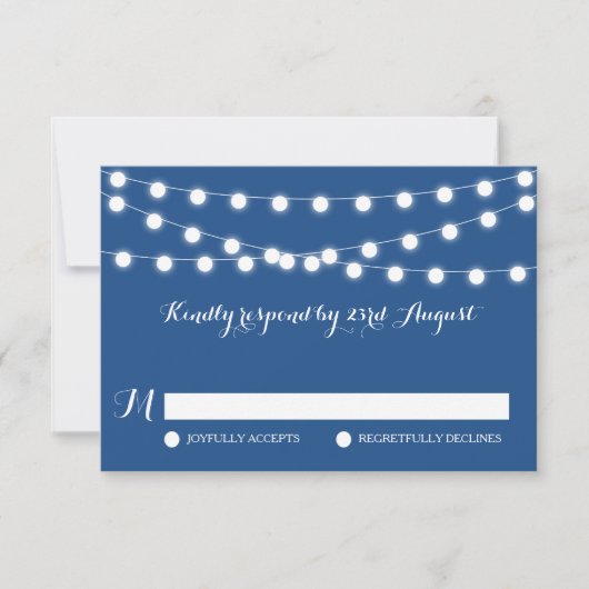 Weiße Lampen | Blue Wedding RSVP Card Karte (Vorderseite)